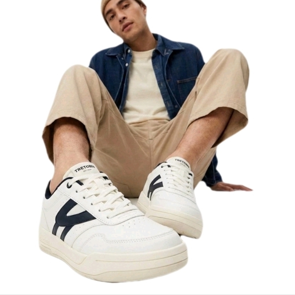 Tretorn Men's Retro Vibe Sneakers Ortholite Shoes White Navy Lace-Up Size 10 NIB